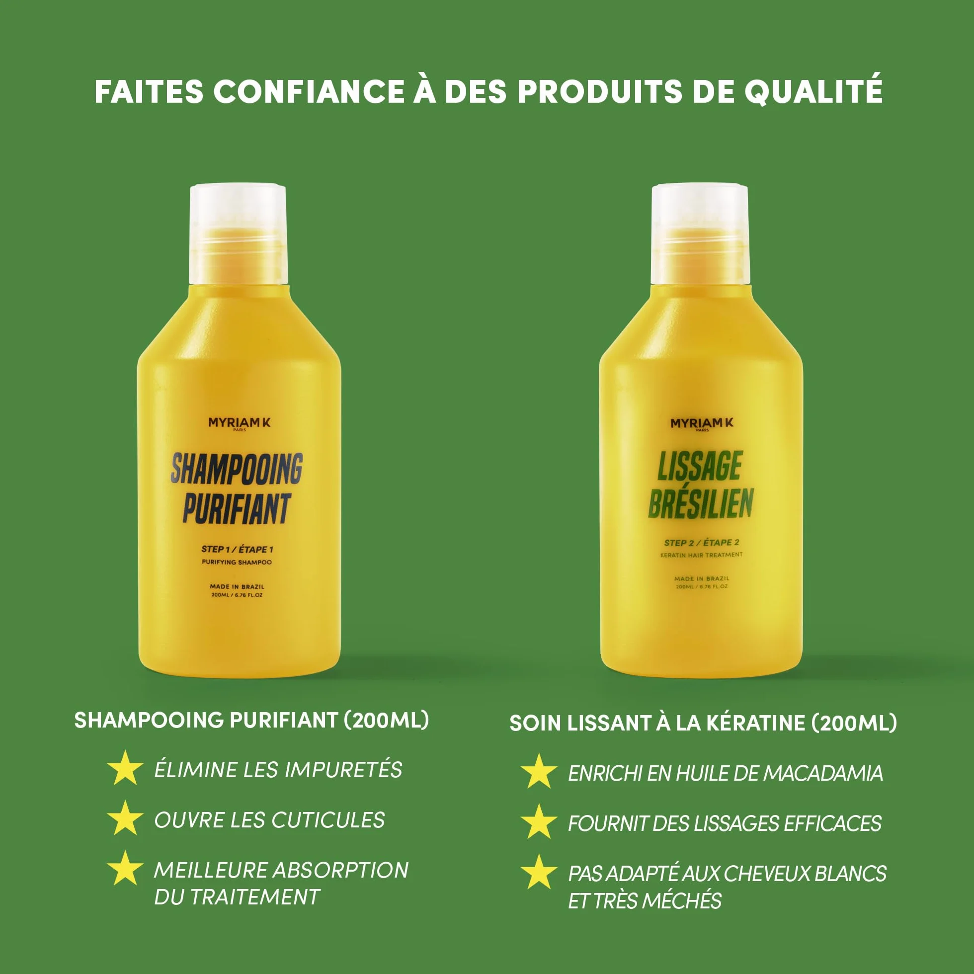 MYRIAM K PARIS Kit de Lissage Brésilien 2x200ml Soin Lissant à la Kératine Anti-Frisottis Brillance Intense