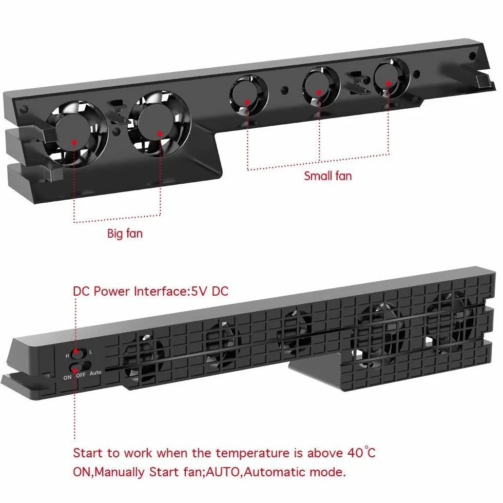DollaTek Ventilateur USB Refroidissement 5 Températures pour PS4 Pro Noir
