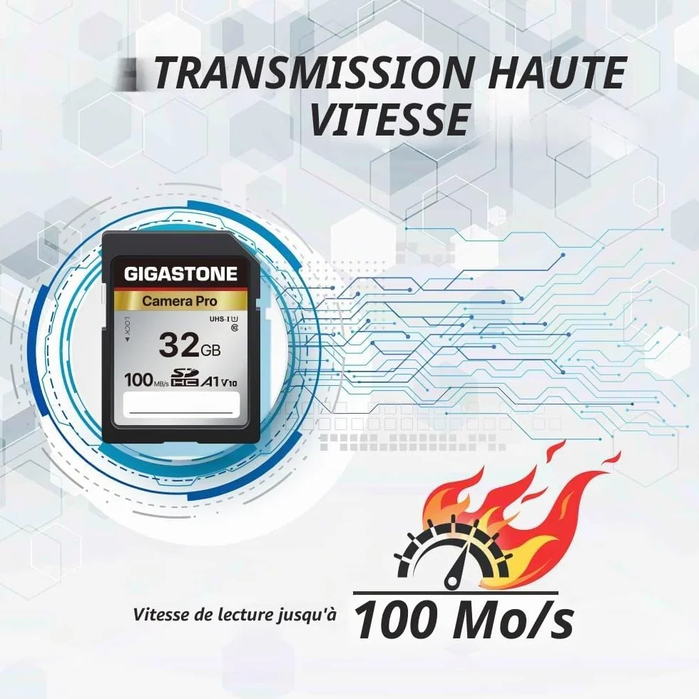 Gigastone Carte Mémoire SDHC 32 Go Lot de 2, Classe 10 UHS-I U1 V10 100 Mo/s pour Caméra Canon Nikon Sony
