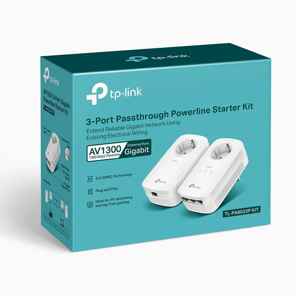 TP-Link Av1300 - Gigabit Passthrough Powerline Starter Kit - Bridge - Gige, Homeplug Av (hpav), Homeplug Av (hpav) 2.0, Ieee 1901 - An Wandsteckdose