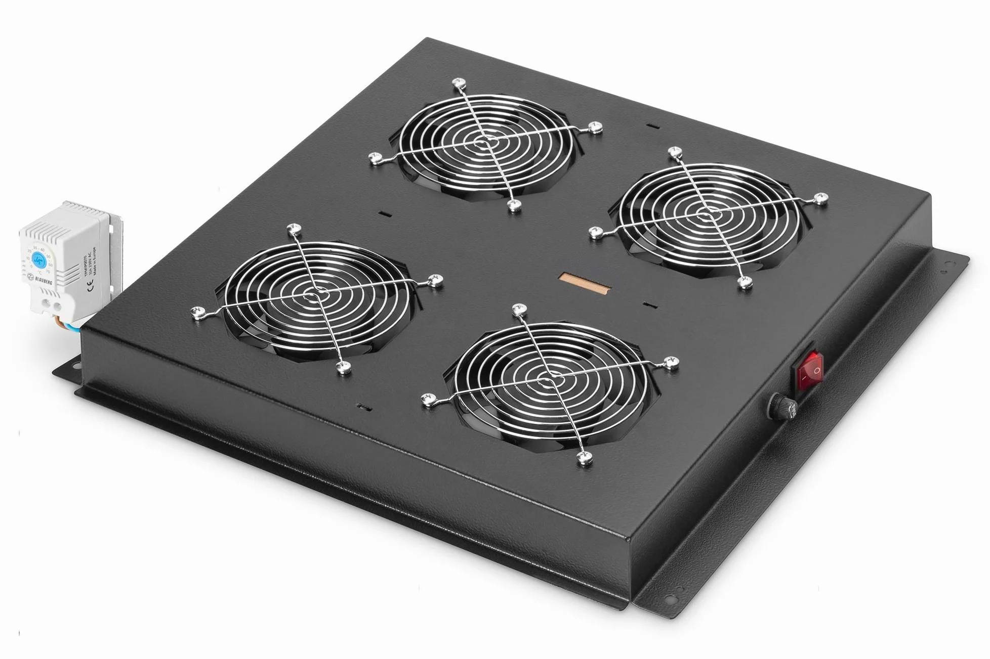DIGITUS Ventilateur de toit pour armoire réseau 19 pouces – 4 ventilateurs | Thermostat – Débit d'air 9,3 m³ par minute – Pour les séries Unique, Unique Light et Server-N – Noir