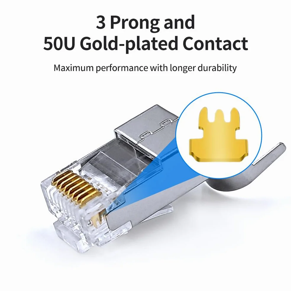 Lot de 30 connecteurs RJ45 blindés Cat7 Cat6A pour réseau modulaire 50μ plaqué or pour Cat 6, Cat 6A, Cat 7 et Cat 8 avec bottes anti-traction