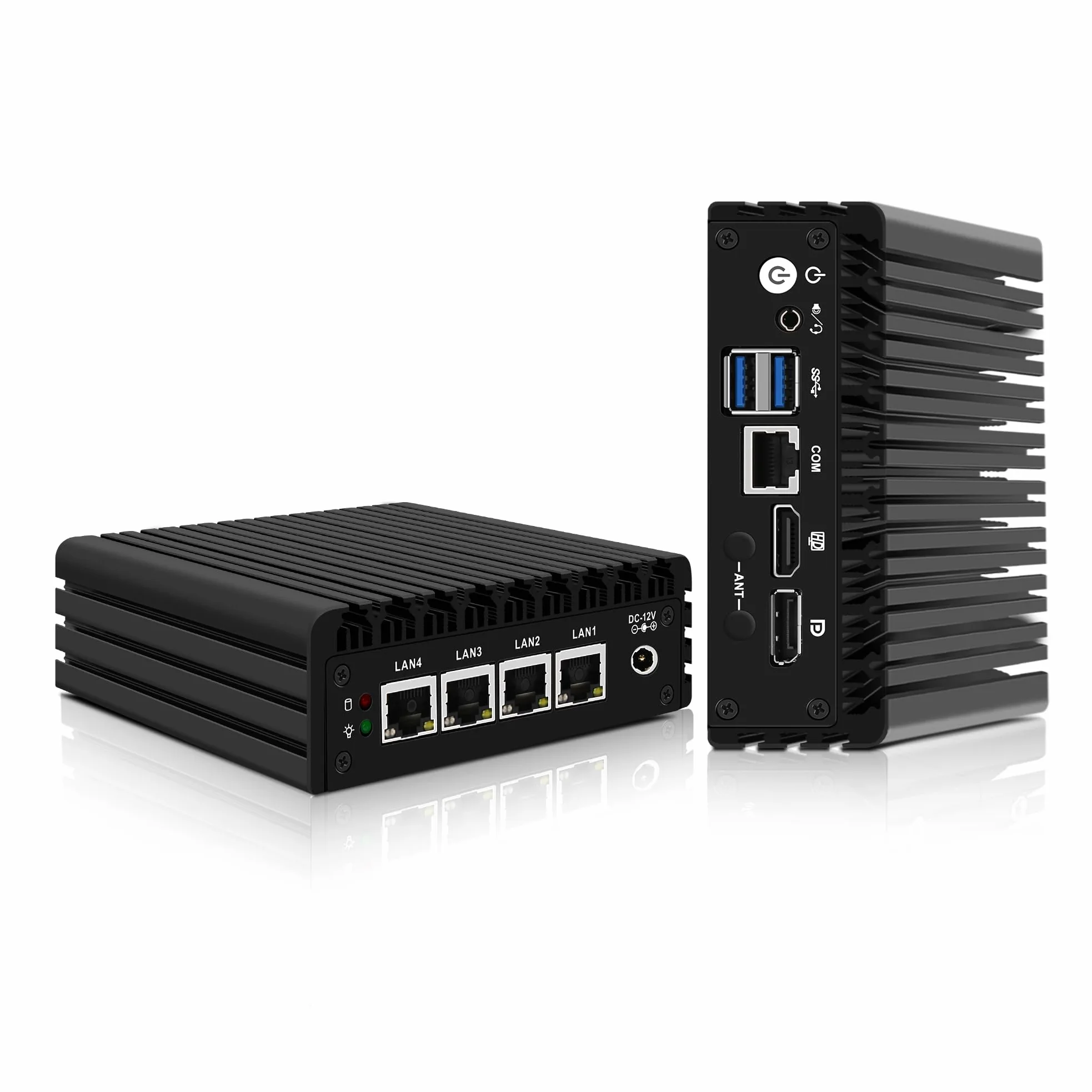 CWWK Mini PC Firewall Micro Appliance, Pentium J3710, 4 Port i225 2.5GbE LAN, Ordinateur Mini Matériel OPNsense, Fanless PC, DDR3L 8GB RAM 128GB SSD, AES-NI, Console COM, HD, DP