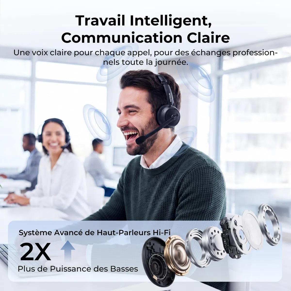 Nuroum HP31D 2026 Professionnel Casque Bluetooth sans Fil avec Micro,Casque à Réduction de Bruit ENC avec Station de Charge,Bluetooth 5.4,Dongle USB,Connexion Multipoint pour Télétravail/Appels Clairs