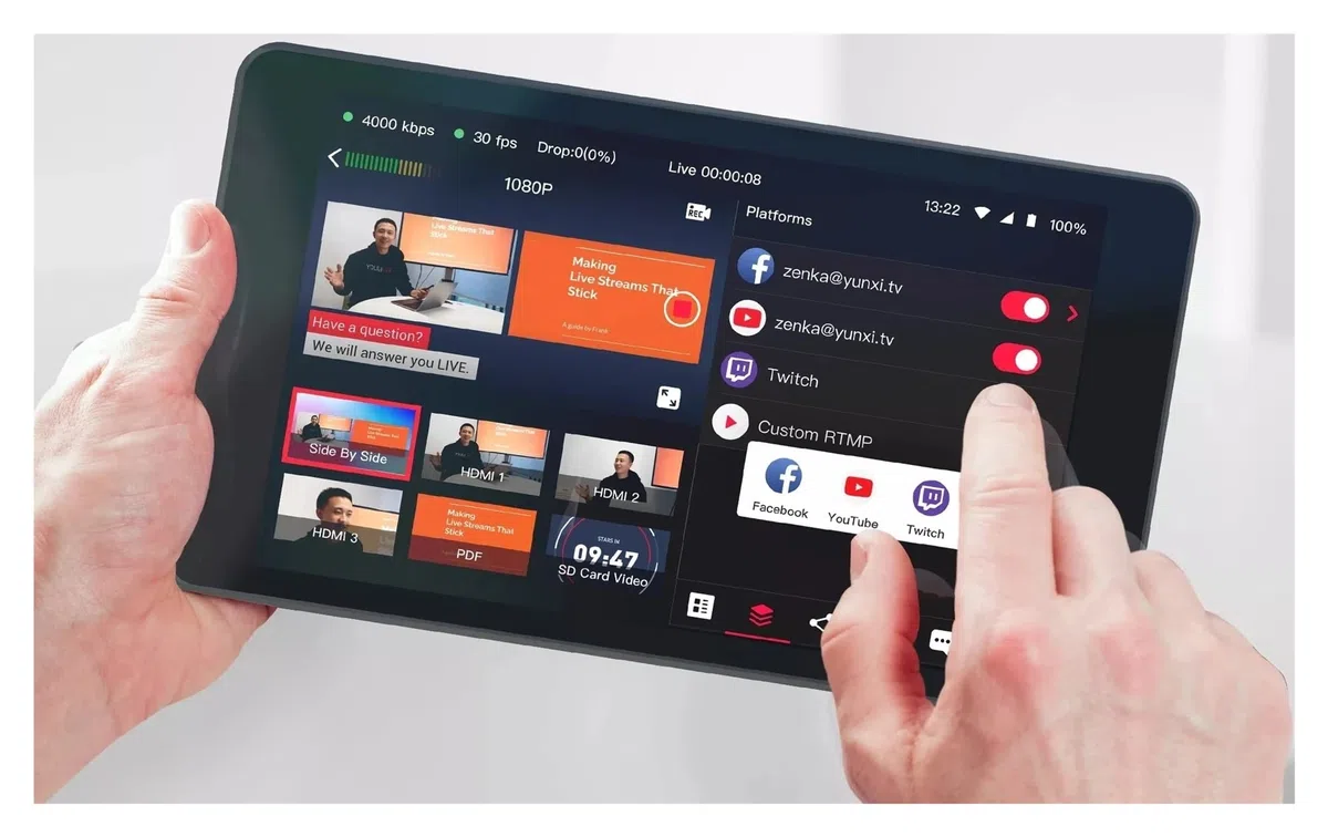 Encodeur multi-caméra portable/Commutateur de streamer/Moniteur et amp; Enregistreur de streaming multiplateforme simultané(1 UK)