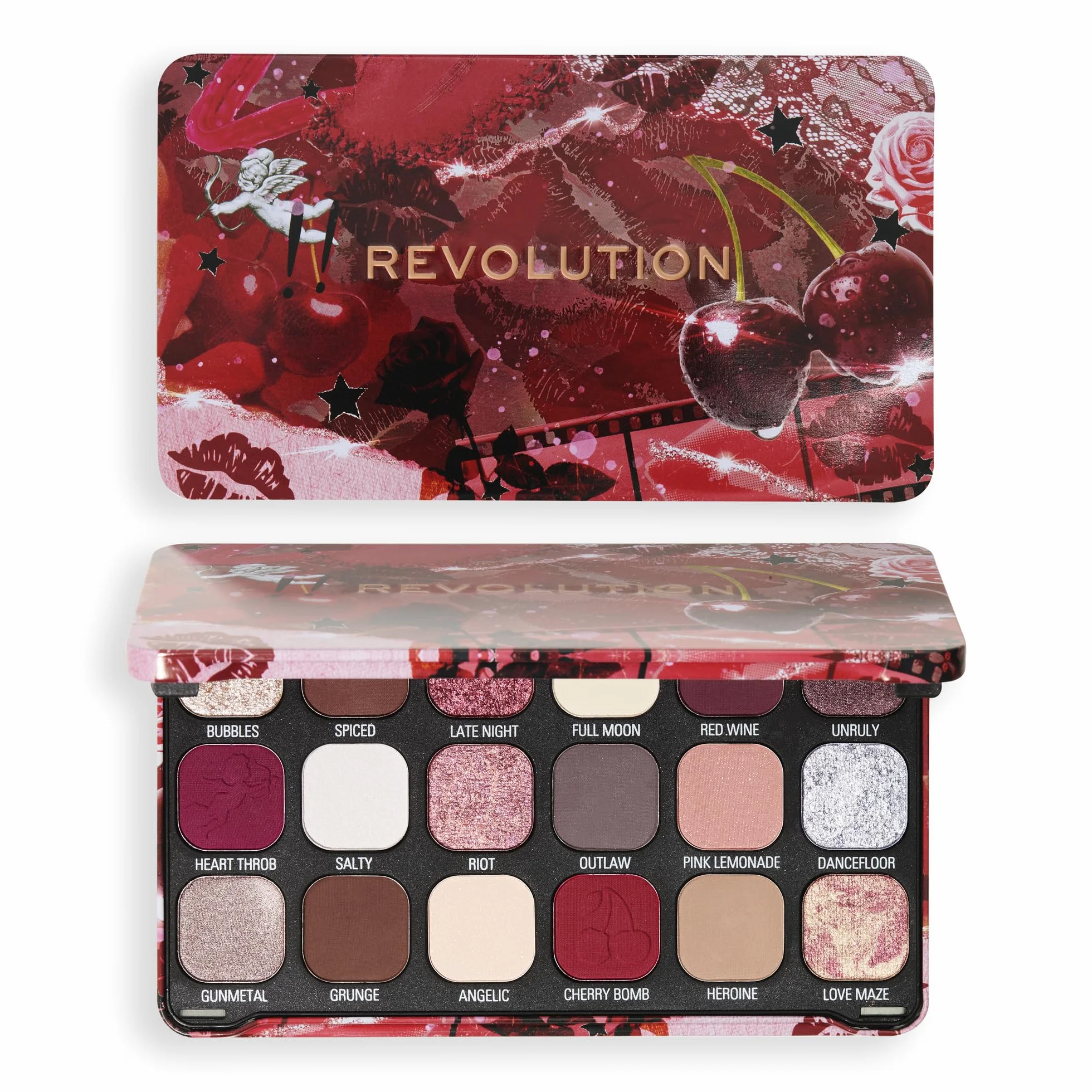 Palette de Fards à Paupières Forever Flawless 18 Teintes Pigmentées Mattes & Irisées Végan Sans Cruauté Cherry Rebel
