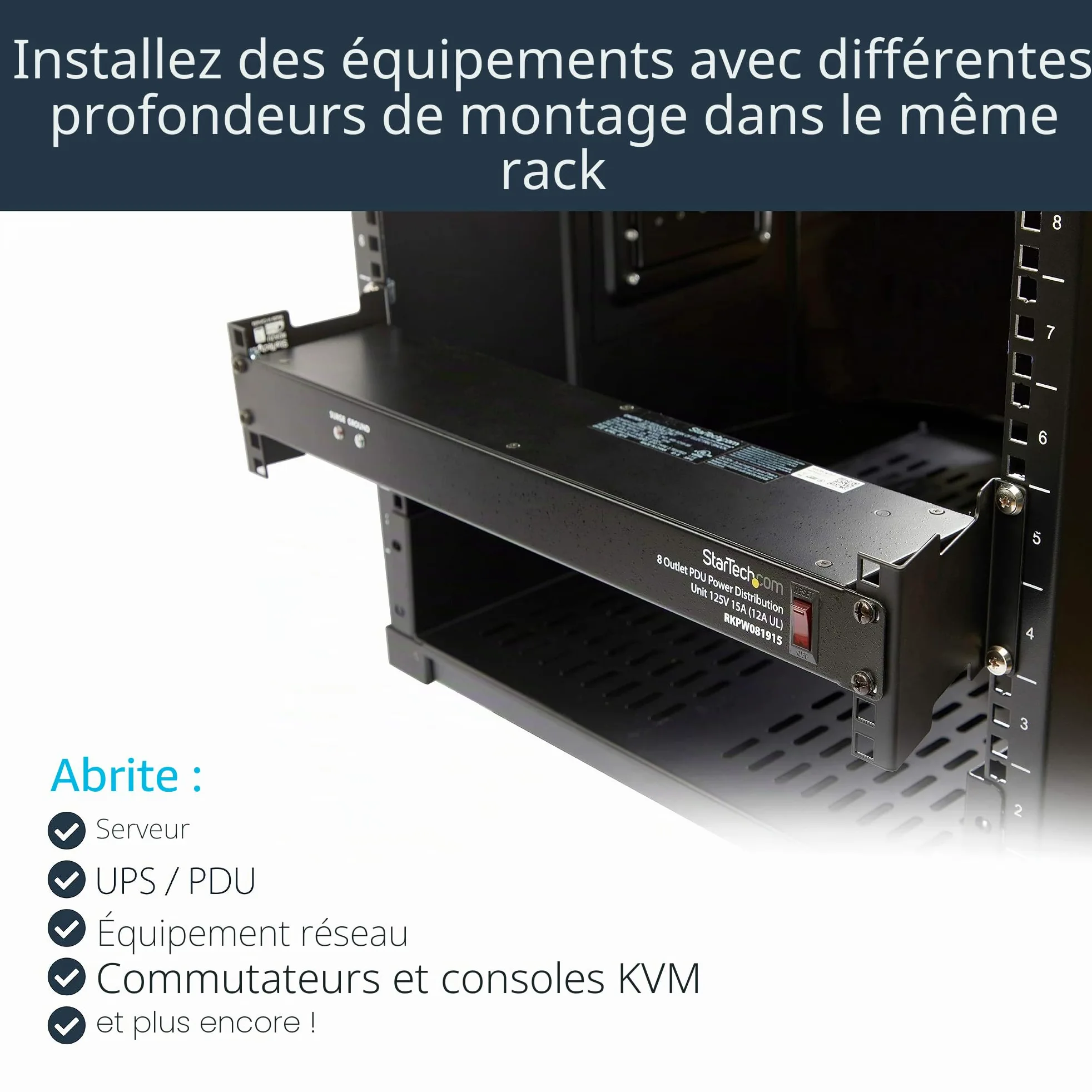 StarTech Kit Extension Profondeur Rack Serveur 2U, 10cm, 59kg (RDA2U) | Montage en rack, Adaptateur encastré, Extension réseau, Écrous et vis, Serveur