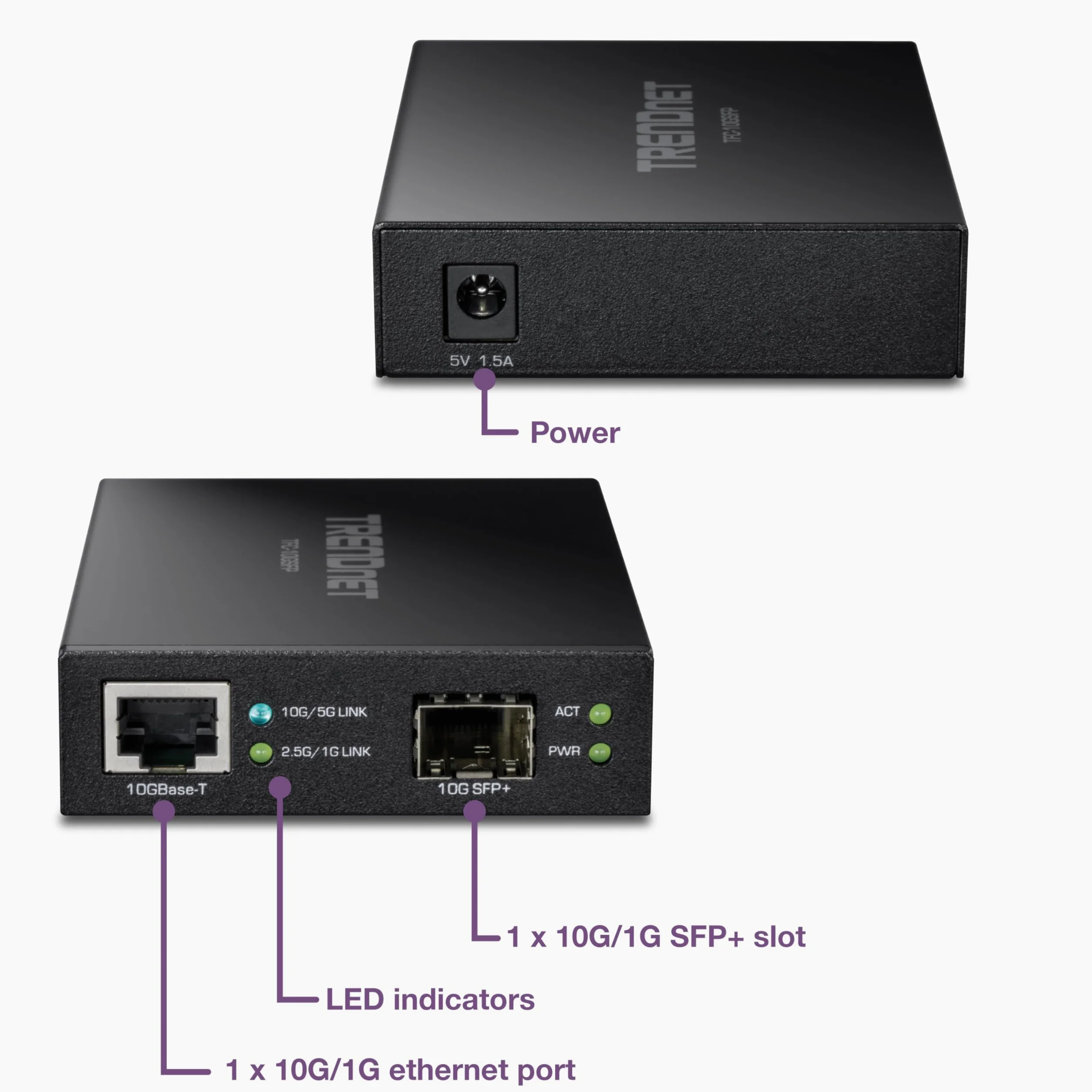 TRENDnet Convertisseur de média Fibre 10GBASE-T vers SFP+, TFC-10GSFP, 1 Port RJ-45 10G, 1 Fente SFP+ 10 Gbit/s, SFP+ vers RJ-45 10 G, Adaptateur d'alimentation Inclus