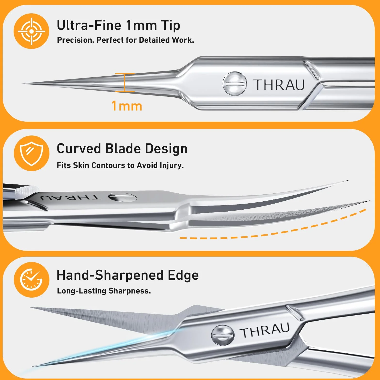 THRAU Ciseaux à Cuticules Extra Fins Lame Courbée pour Manucure et Pédicure