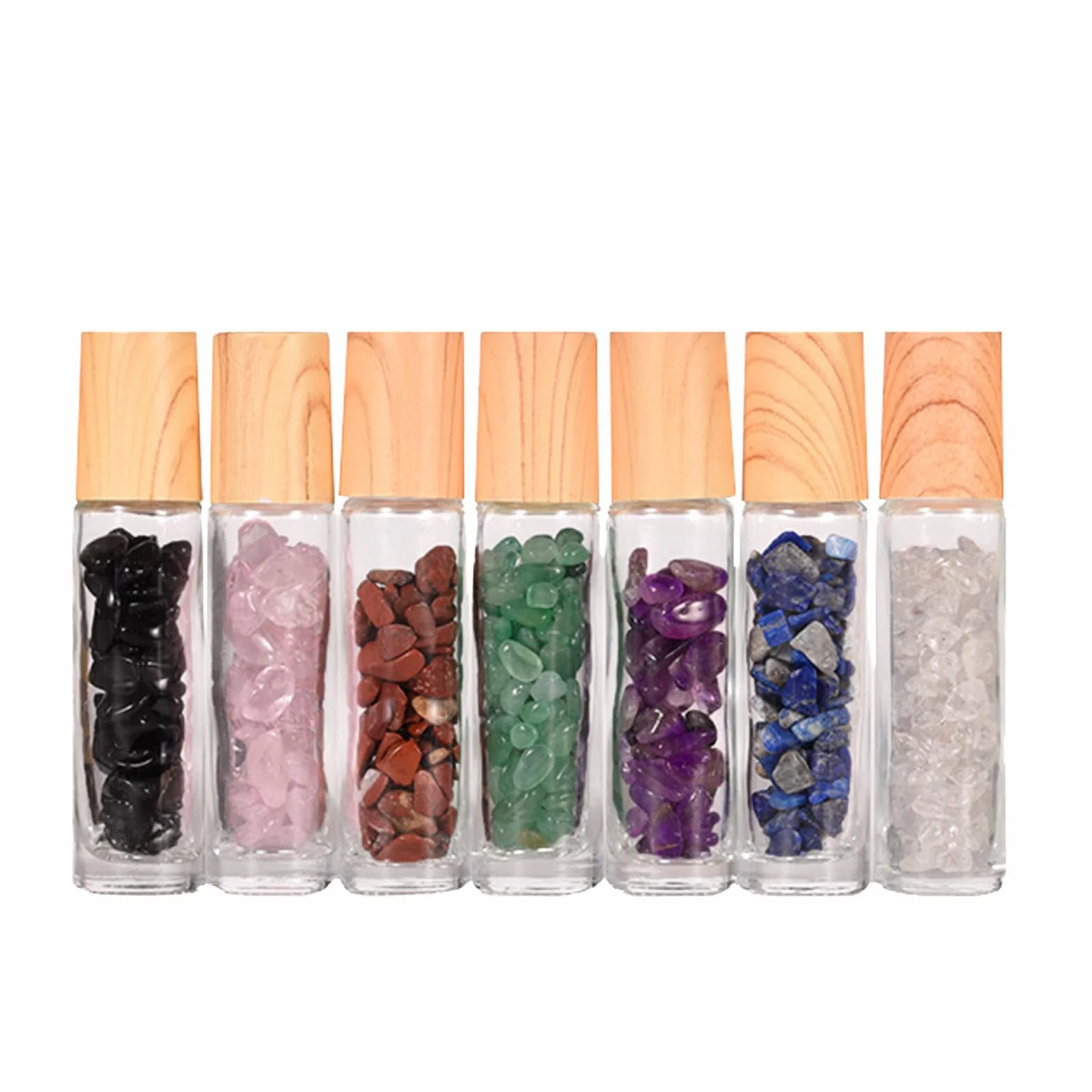 VolksRose 7 Flacons Roll-On Huiles Essentielles 10ml Pierres Naturelles Verre Rechargeable Aromathérapie