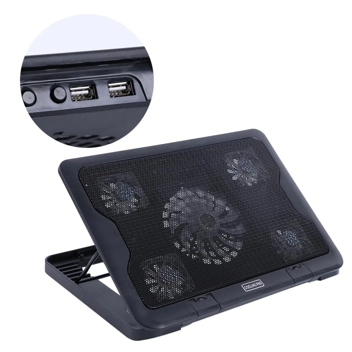 NUOBESTY Refroidisseur pour Ordinateur Portable et Optimiser la Dissipation Thermique Support en Métal Multi-Angle Ajustable 5 Ventilateurs USB Puissant pour Créer Une Ambiance Estivale