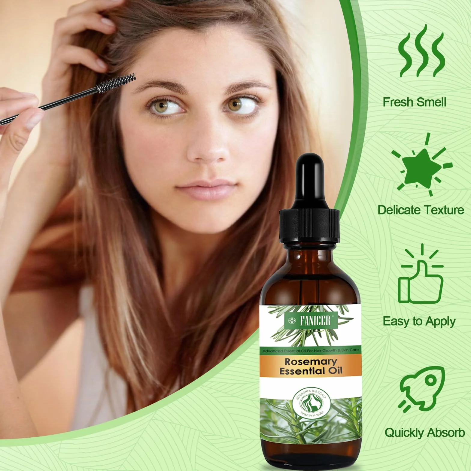 Huile de Romarin pour Cheveux 60ML, Mint Oil, Hair Tonic Fortifier Repousse Cuir Chevelu