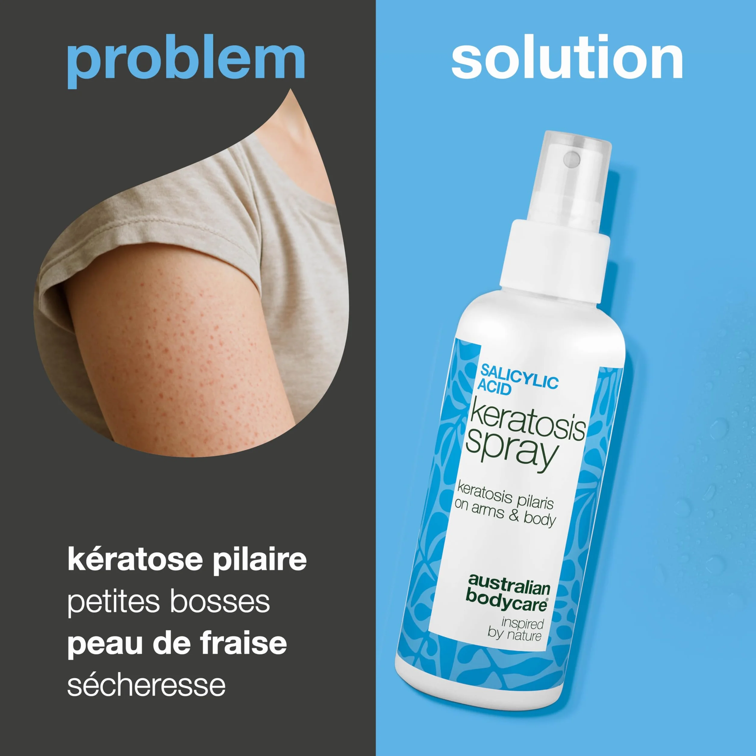 Spray kératose pilaire acide salicylique acide glycolique glycérine panthénol