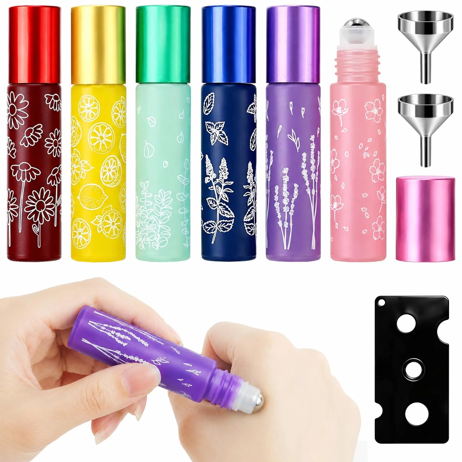 Flacons Roll On Vide 10mm en Verre Coloré Anti-UV Rechargeable pour Huiles Essentielles et Massage