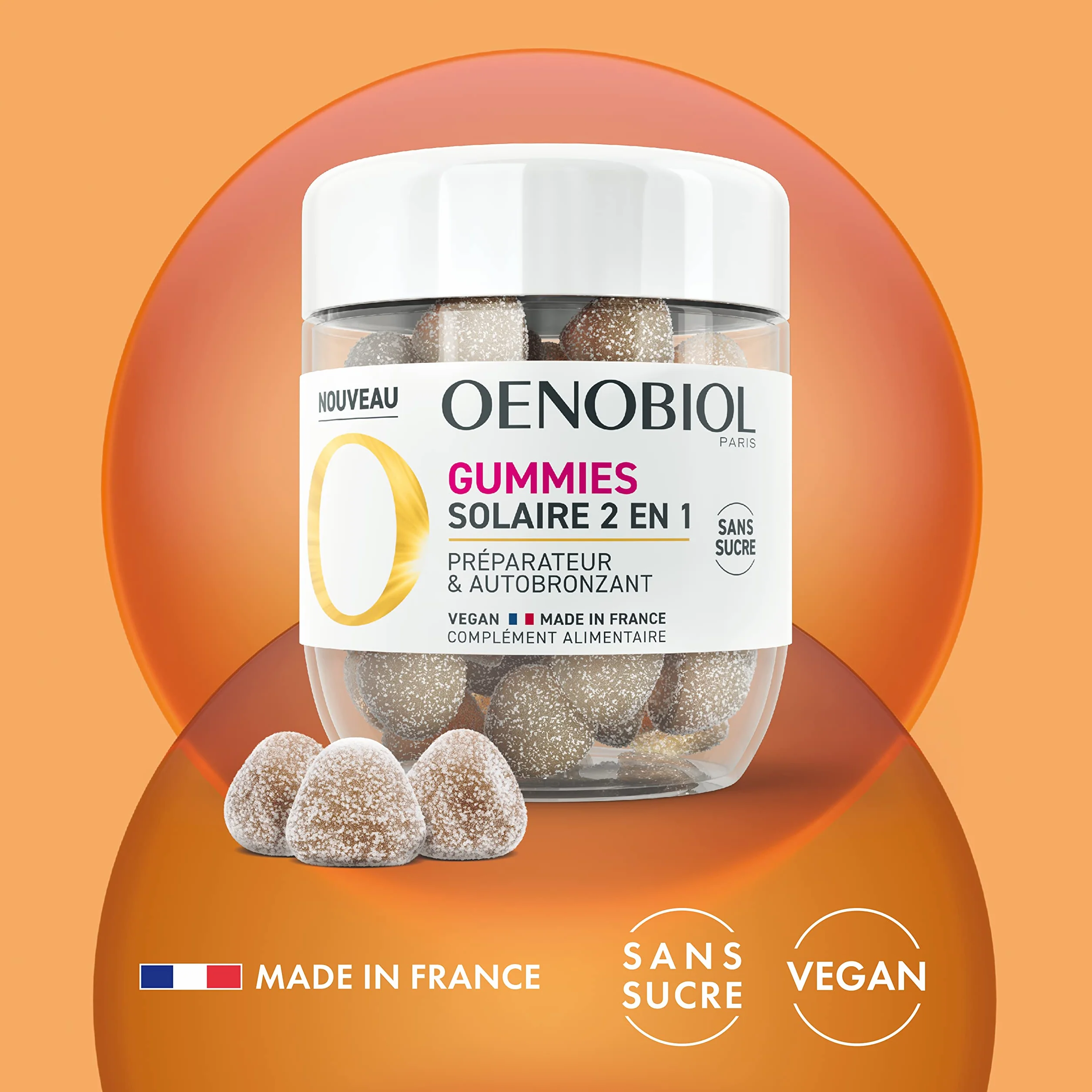 OENOBIOL Solaire 2 en 1 Gummies - Préparateur Solaire Autobronzant - Complément Alimentaire 1 Mois 60 Gummies - Sans Sucre Vegan