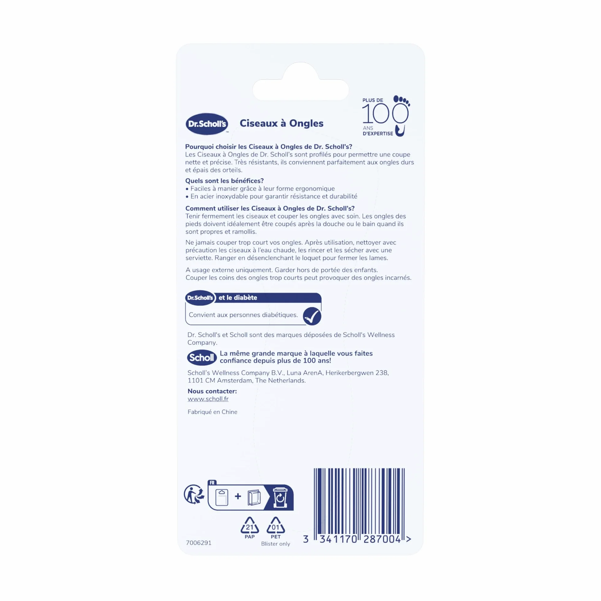 Dr. Scholl’s Ciseaux pour Ongles de pied en Acier Inoxydable, Coupe-ongles robuste pour ongles épais, 1 pièce
