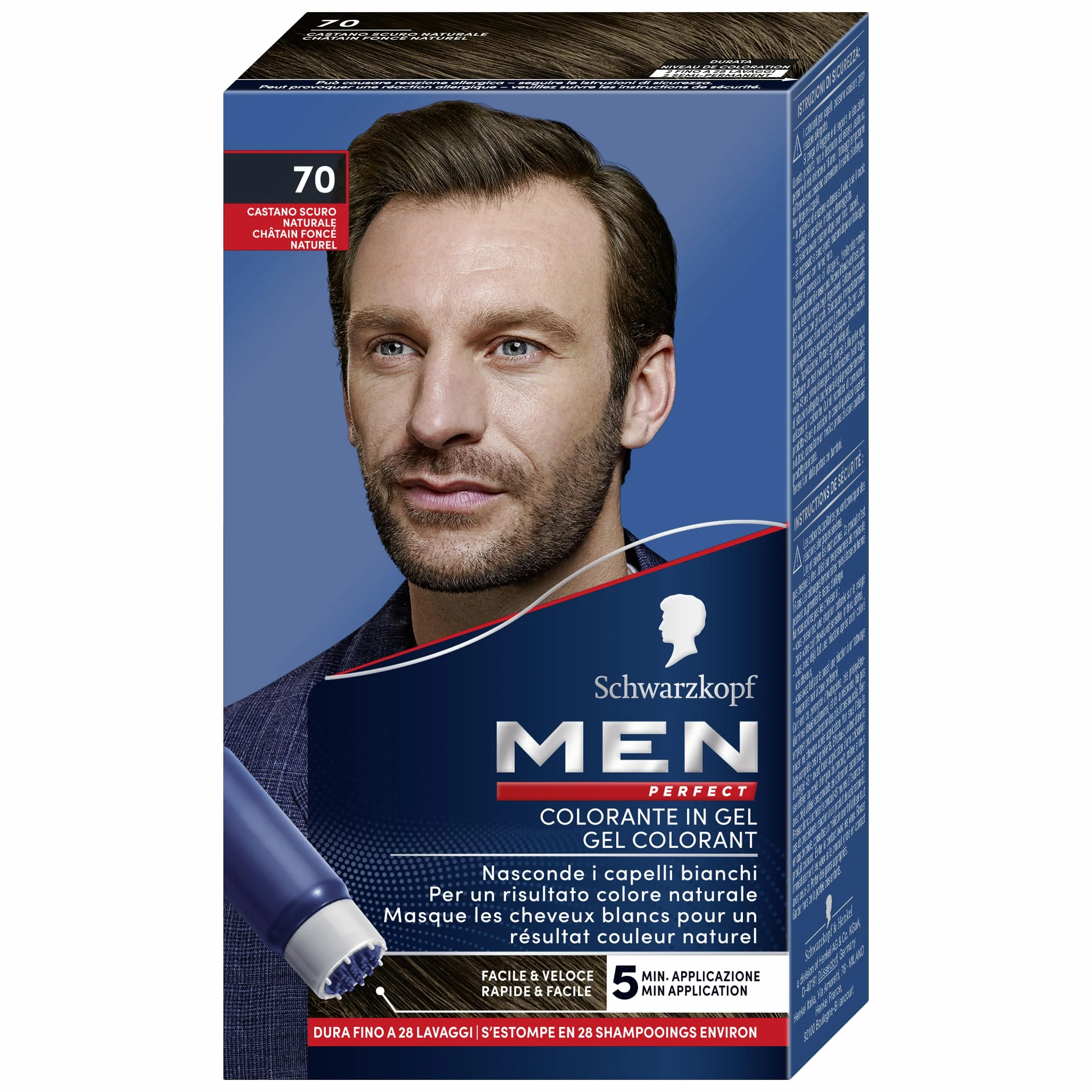 Schwarzkopf Men Perfect Gel Colorant Anti-Cheveux Blancs Homme Châtain Foncé Naturel 70