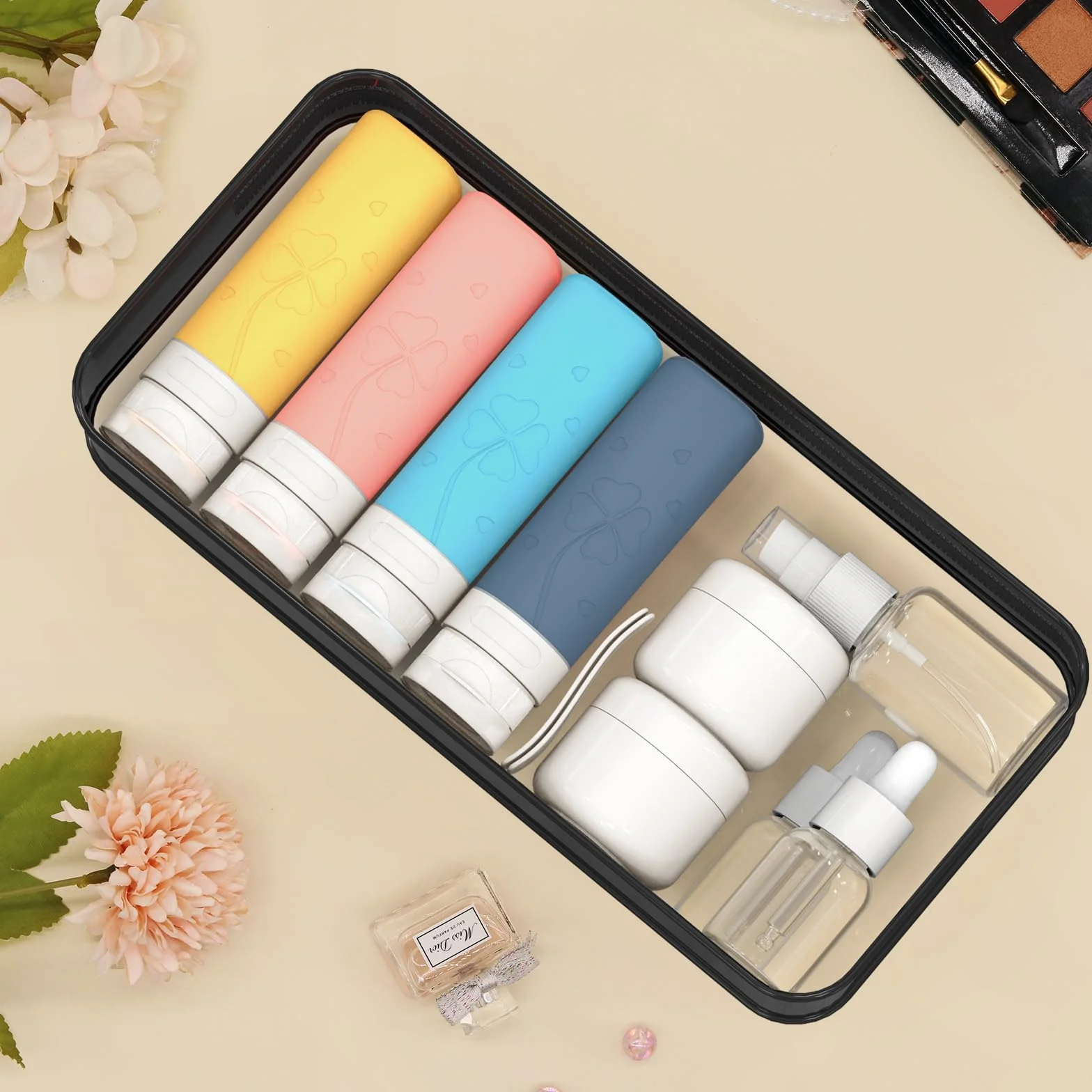 Flacons de Voyage Avion TSA Approuvé Lot de 12 Récipients en Silicone Étanches Rechargeables