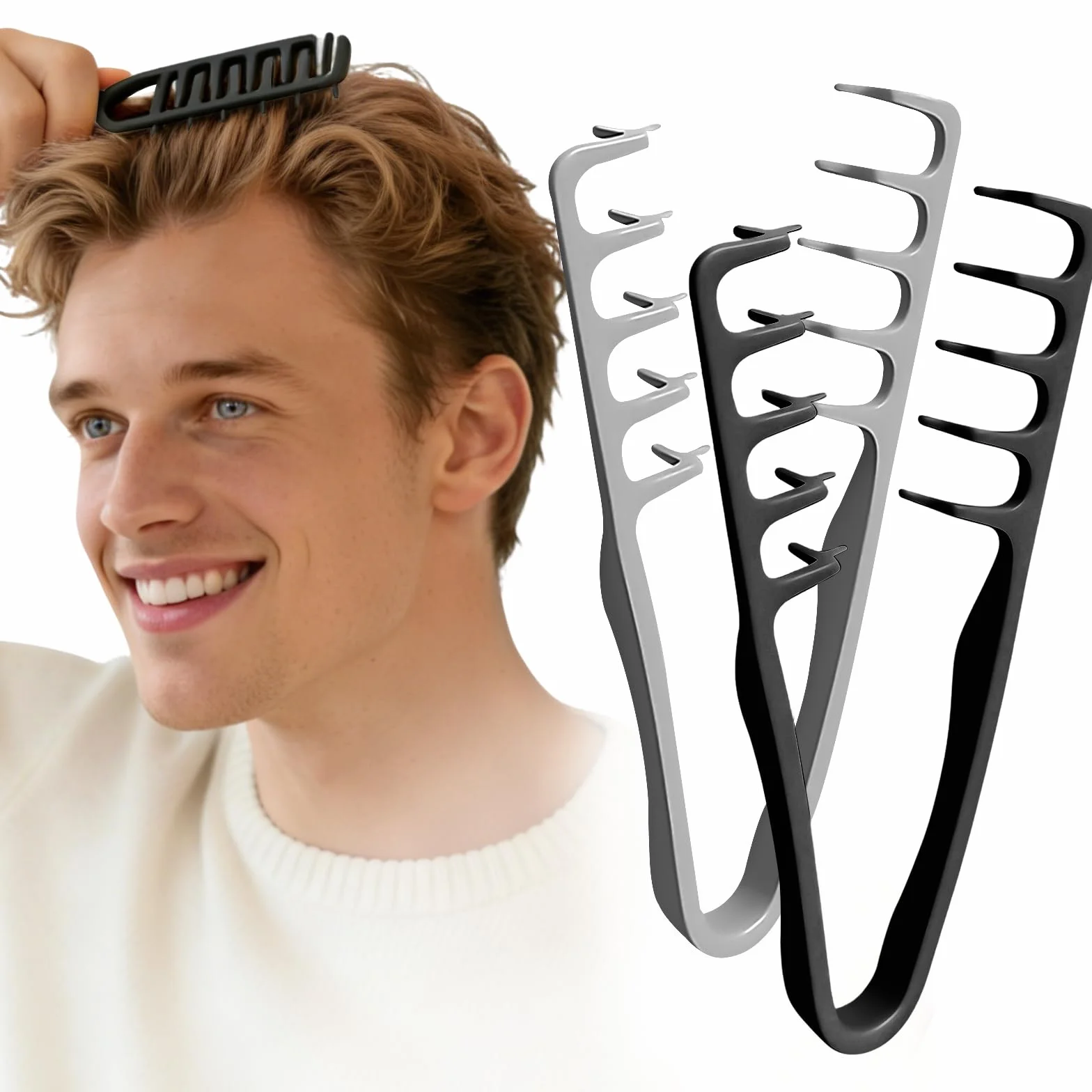Peigne Cheveux Texture Pliable 2 Pièces, Brosse Cheveux Bouclés Grosse Dent Large Coiffage Volumineux Gris Noir