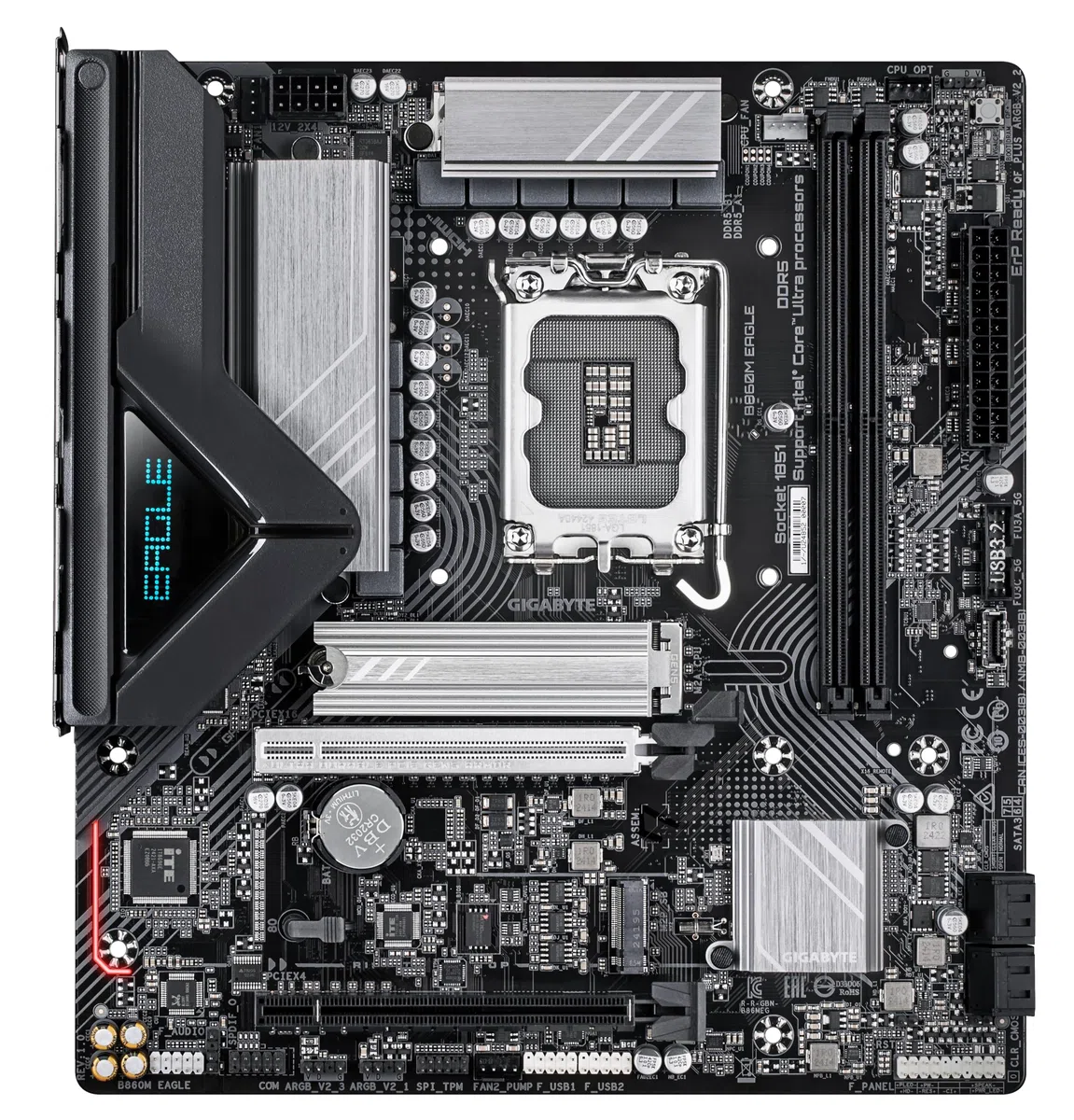 GIGABYTE B860M Eagle Carte mère - Processeurs Intel Core Ultra, VRM 6+1+2+1 Phases, jusqu'à 9066MHz DDR5, 1xPCIe 5.0 + 1xPCIe 4.0 M.2, LAN 2,5 GbE, USB 3.2 Gen 1