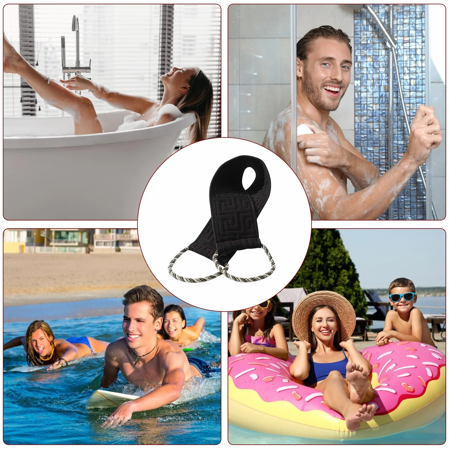 Sangle Lave Dos, Brosse Douche Double Tranchant, Brosse Dorsale Murale, Serviette Exfoliante