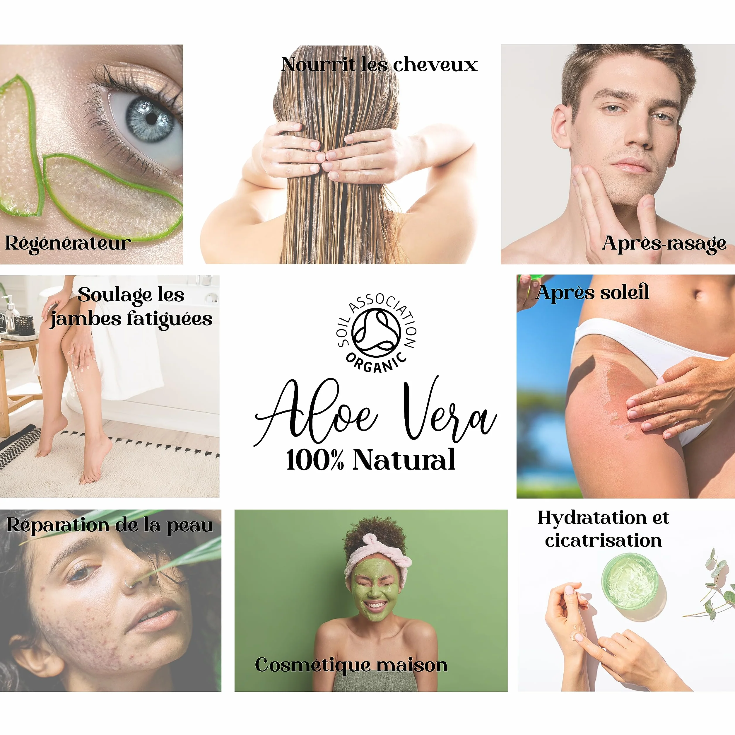 Gel d'Aloe Vera 100% Naturel Soins de la Peau Visage Corps Cheveux Hydratant Après Soleil 1000 ml