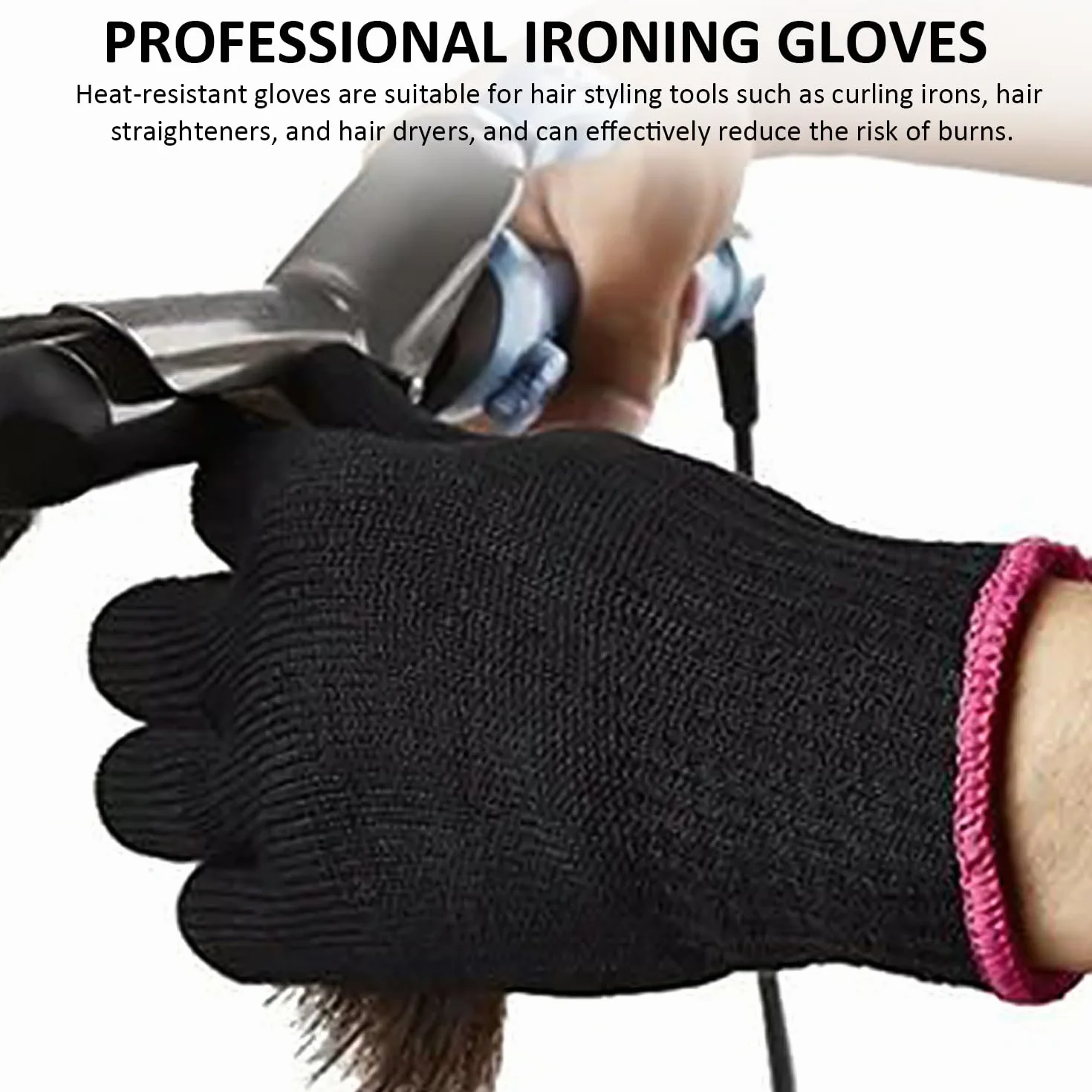 Gants Résistants à la Chaleur Professionnels avec Pinces à Cheveux, Noir