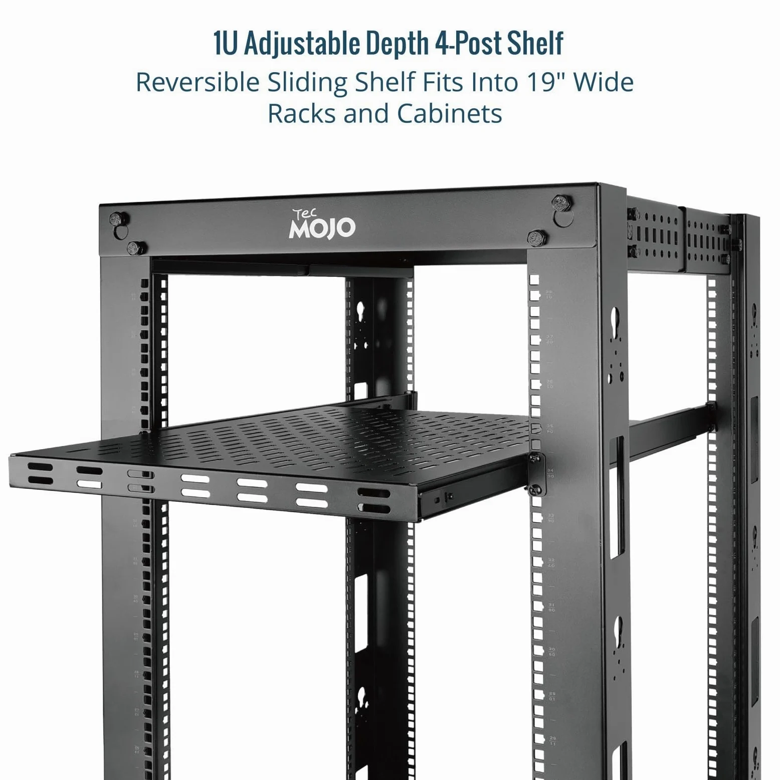 Tecmojo Rack de serveur à 4 montants 1U et étagère réseau coulissante profondeur réglable 350 mm-500 mm avec vis M6 et butée antidérapante