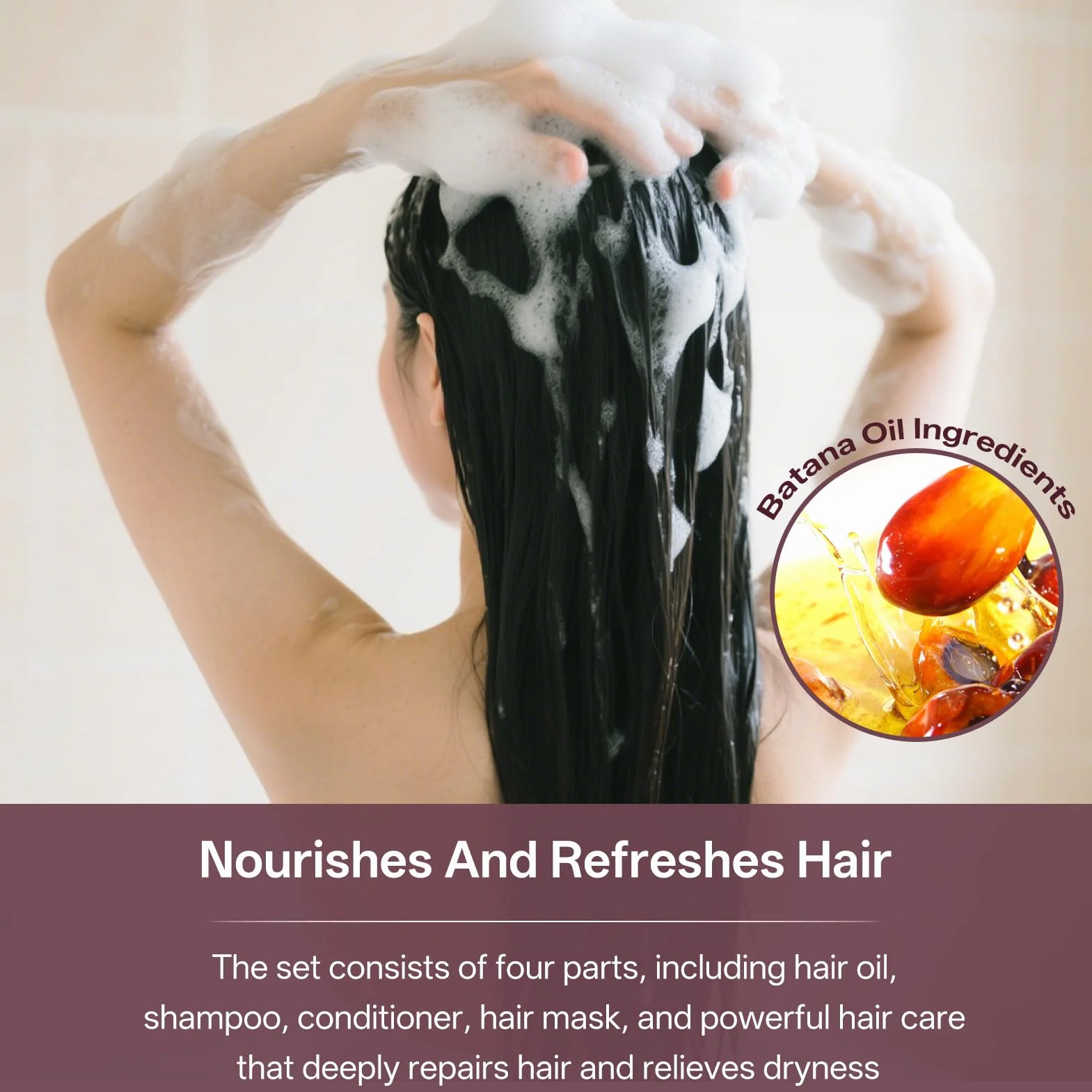 Batana Huile Capillaire Croissance des Cheveux 4 Pièces Shampoing Après-Shampooing Crème