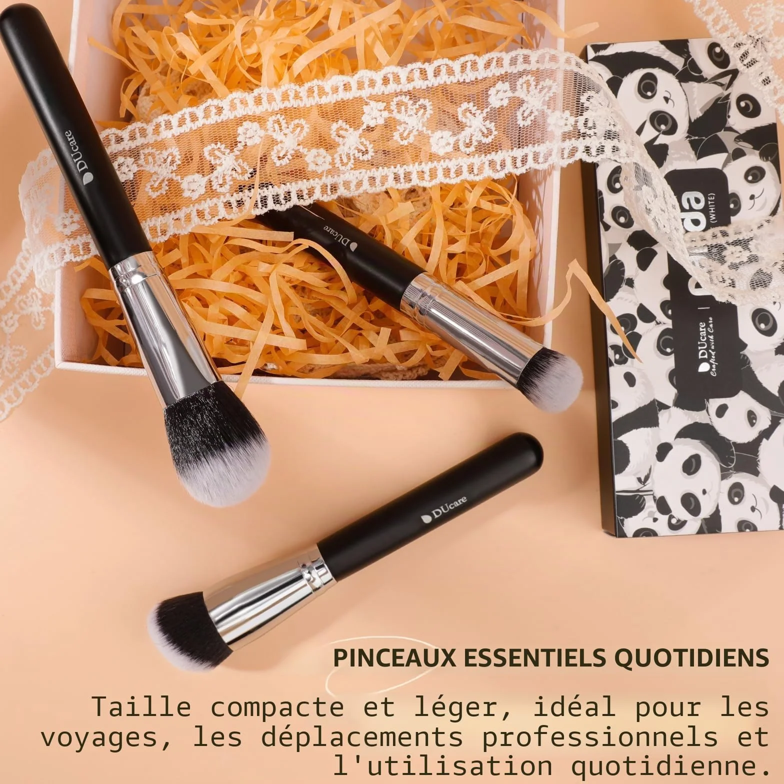 DUcare Lot de 3 pinceaux maquillage visage fond teint correcteur blush poils doux denses
