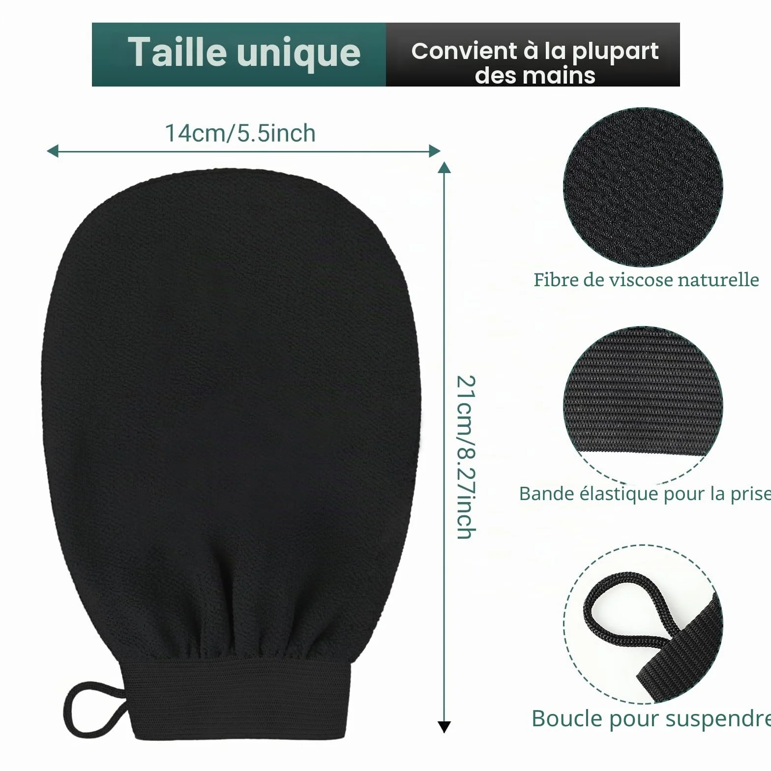 Gants exfoliants pour le corps – Gant exfoliant noir, gant de crin et éponge exfoliante