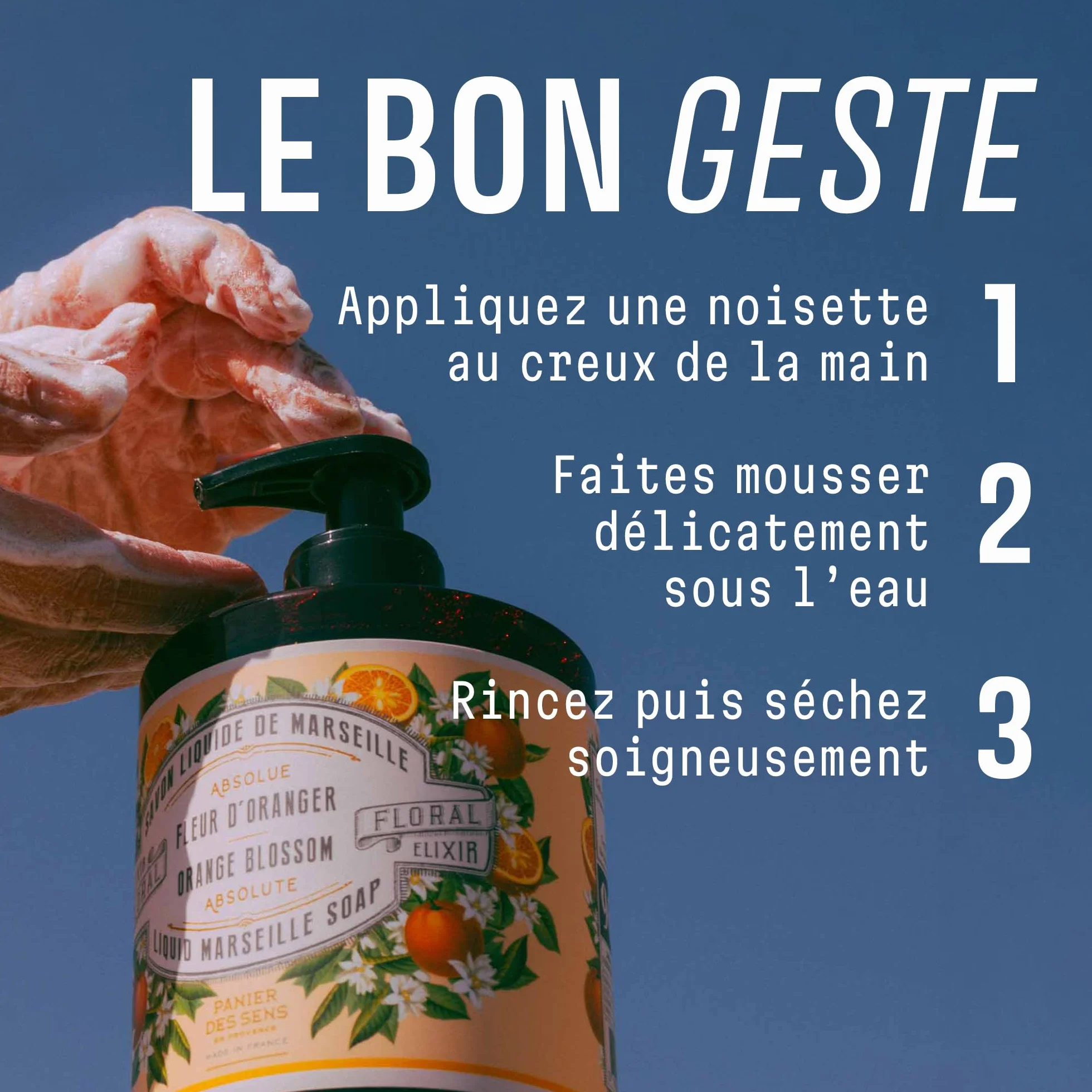 Panier des Sens Savon Liquide Mains Fleur d’Oranger 500ml – Savon de Marseille 96% Naturel Huile d’Olive & Coco Fabriqué en France