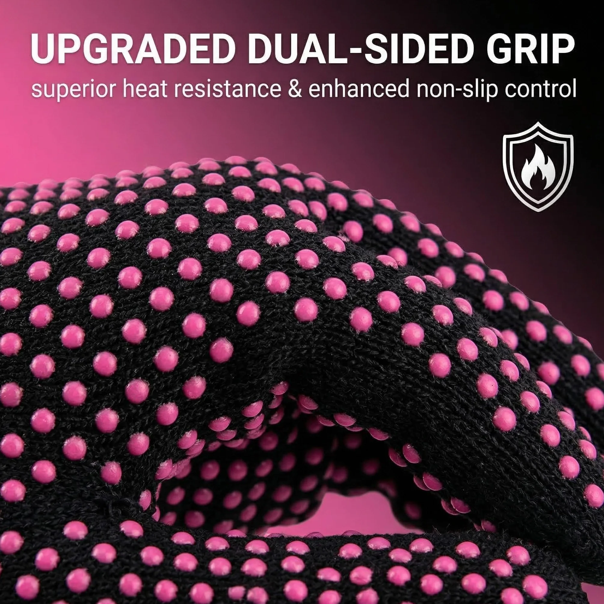 Gants Thermo-Résistants Anti-Brûlure Professionnels en Coton avec Picots Silicone Double Face, Protection Chaleur Coiffure, Rose Rouge