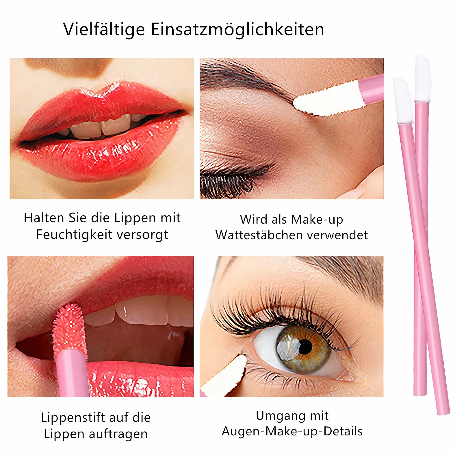VEGCOO Lot de 300 pinceaux à lèvres jetables maquillage lèvres Rose