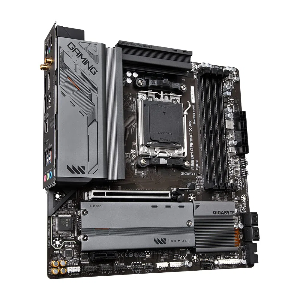 GIGABYTE B650M Gaming X AX Carte mère - AMD Ryzen série 9000, VRM 6+2+1 Phases, jusqu'à 8000 MHz DDR5 (OC), 2xPCIe 4.0 M.2, LAN 2,5 GbE, WiFi 6E, USB 3.2 Gen 2