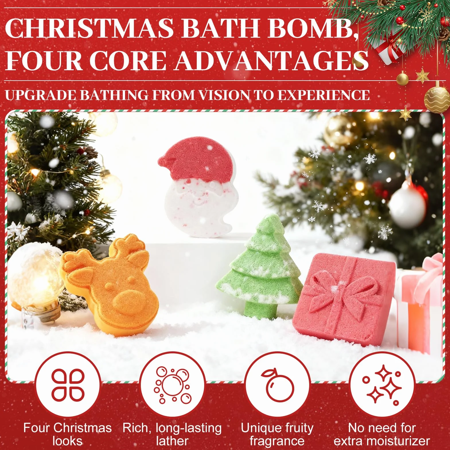 Bombe de Bain Noel Coffret Femme Cadeaux Enfants - Boules de sels de bain 105 x 4 parfums