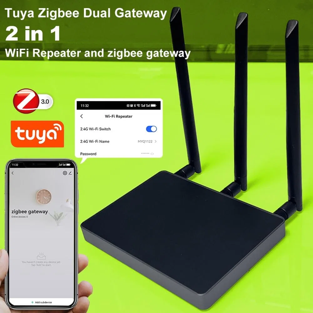Tuya Zigbee 3.0 Hub Double Passerelle et Répéteur WiFi Signal Amélioré Défaut Intelligent pour Big House Villa Hotel Prise UE