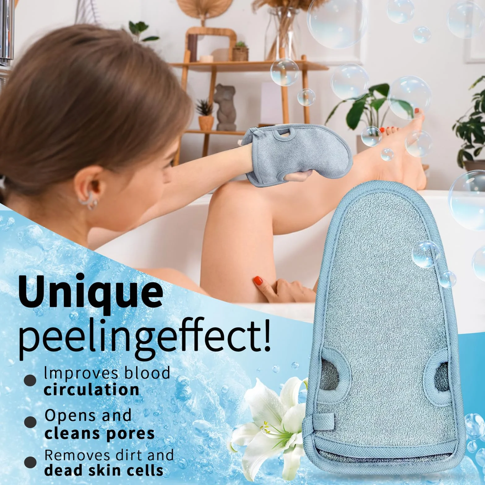 Gant Exfoliant Corps 2 Pièces, Mitaines Gommage Massage Peau Morte, avec Cordon de Suspension Gris