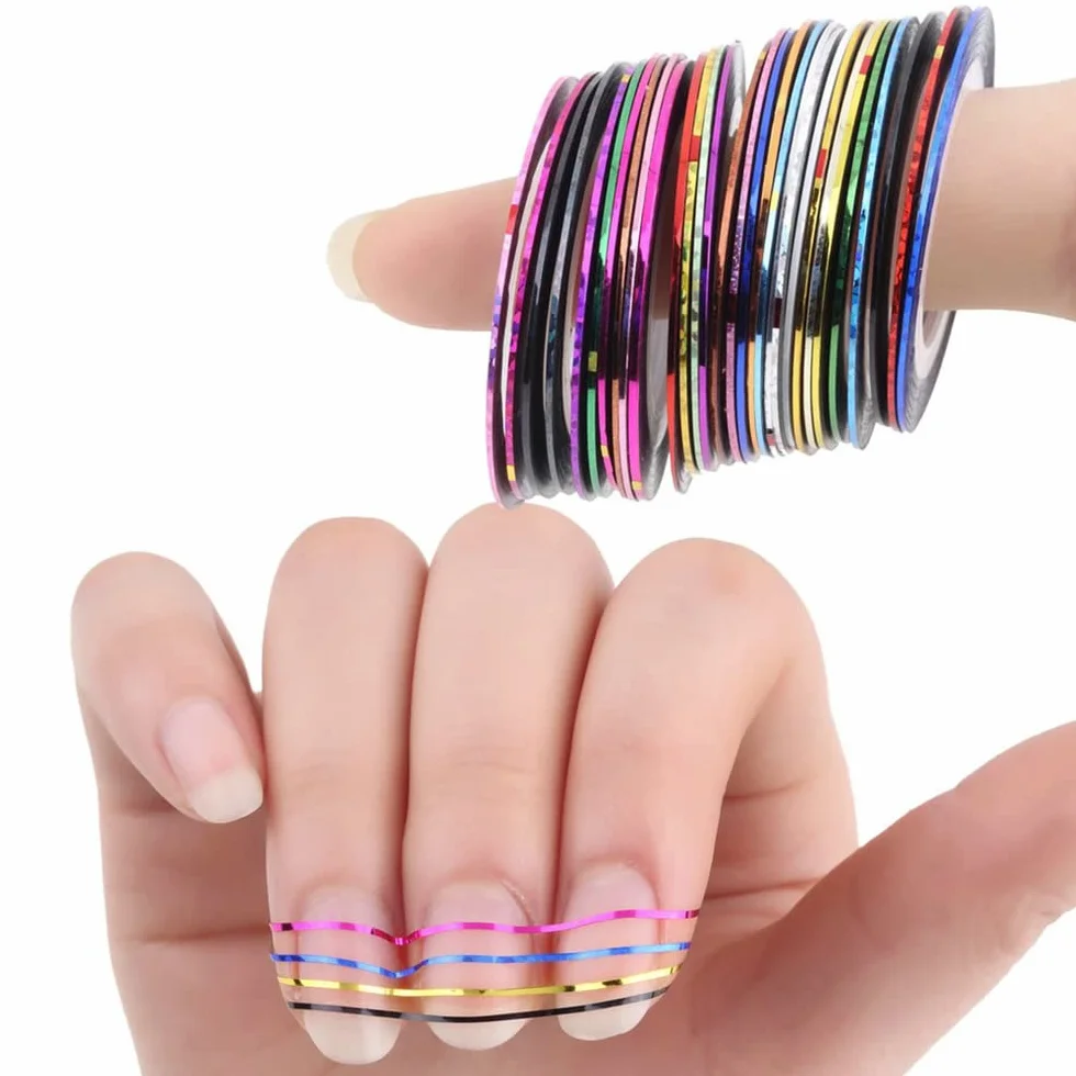 Lot de 32 rouleaux de ruban adhésif pour nail art stripes