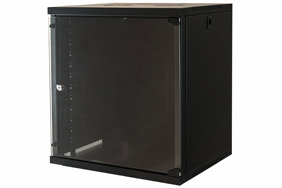 Armoire Rack 19" 12 unités murales pour Filets (a) 620 x (l) 540 x (p) 450 mm Couleur Noir Porte Verre