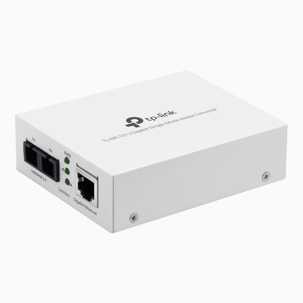 TP-Link Convertisseur de média à fibre monomode Gigabit (TL-MC101) | Convertisseur fibre vers Ethernet, 10/100/1000 Mbps, port RJ45 vers 1000Base-LX, fibre monomode, blanc
