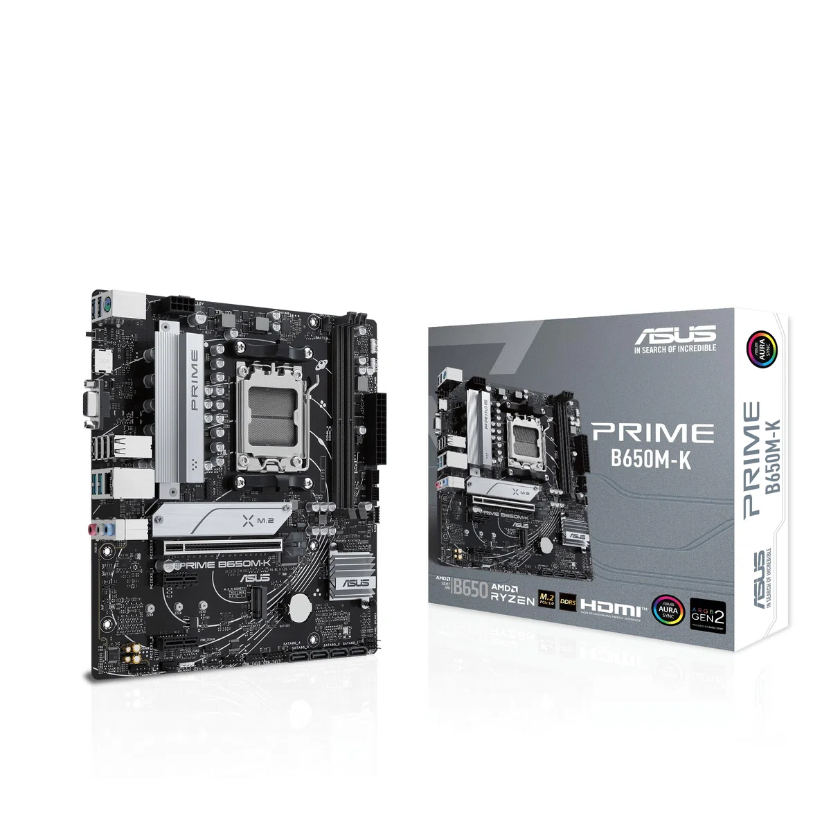 ASUS Prime B650M-K – Carte mère AMD Ryzen AM5 B650 Micro-ATX (DDR5, PCIe 5.0 M.2 Support, 2.5Gb Ethernet, HDMI, VGA, USB 3.2 Gen 2 arrière, USB 3.2 Gen 1 Type-C Avant, Aura Sync RGB)