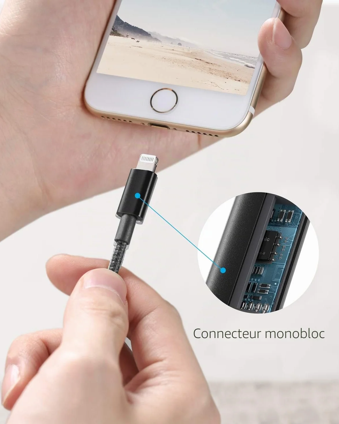 Anker Cable USB-A vers Lightning Nylon MFi 1 m pour iPhone iPad