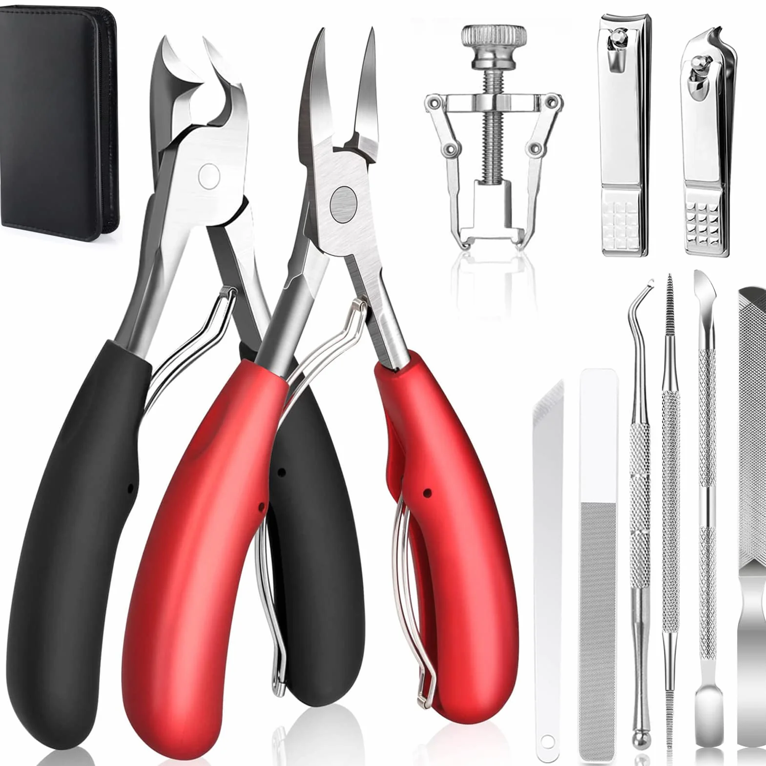 Pinces à Ongles Professionnel Acier Inoxydable Coupe Ongle de Podiatre pour Ongles Epais et Incarnés (noir + rouge)