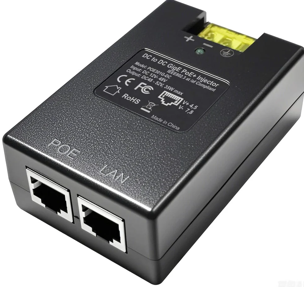 Injecteur Gigabit DC PoE+ | Entrée 12 V 24 V (12-48 V) CC | Sortie PoE+ 50 V 30 W CC | Convertisseur DC-DC + Adaptateur d'injecteur PoE Solaire 802.3 AF/at pour ePMP2000/3000, Force400/425, Q61