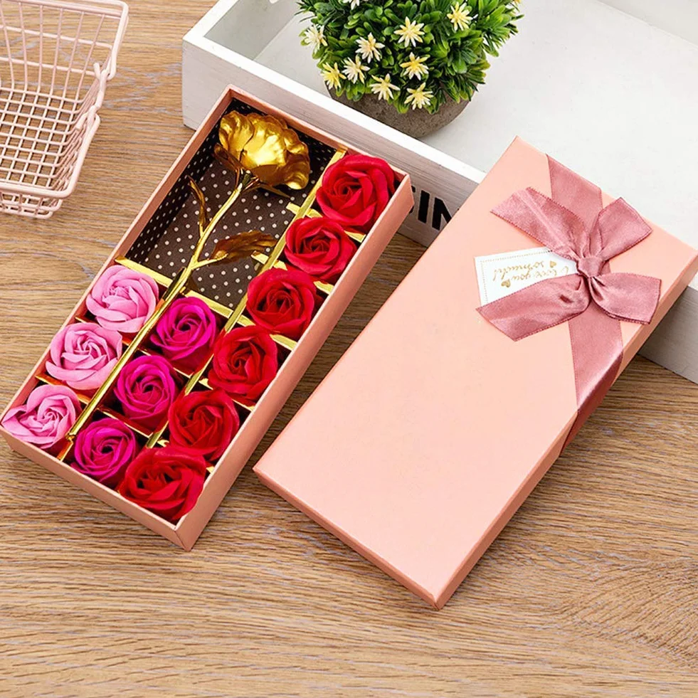 Lot de 12 fleurs de savon parfumées pétales roses pour salle de bain cadeau anniversaire mariage Saint-Valentin