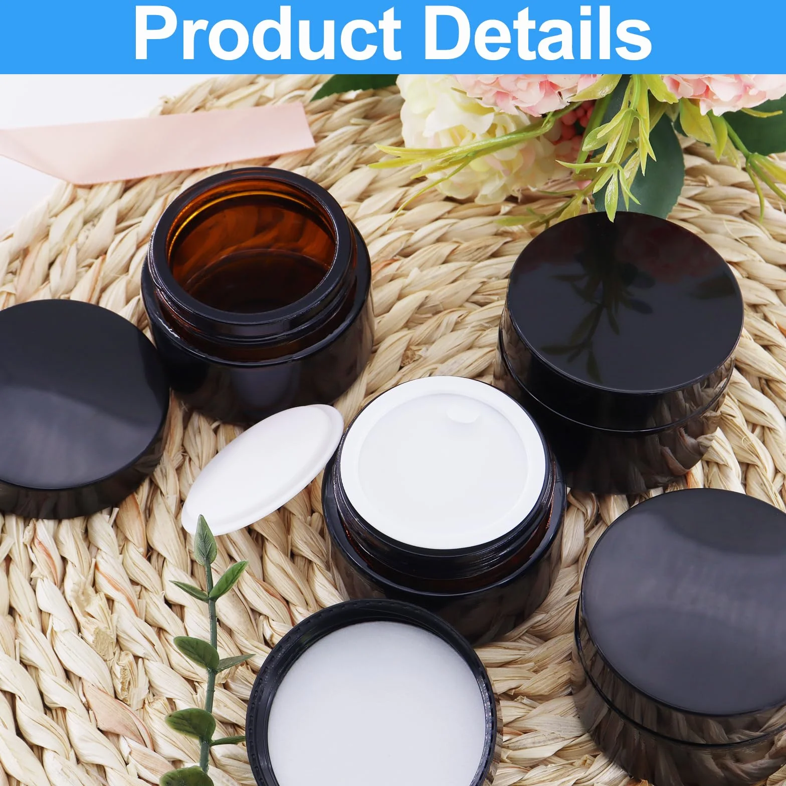 Pots en Verre Ambré 30 ml avec Couvercle et Liner pour Crèmes Cosmétiques Lotions Huiles Essentielles