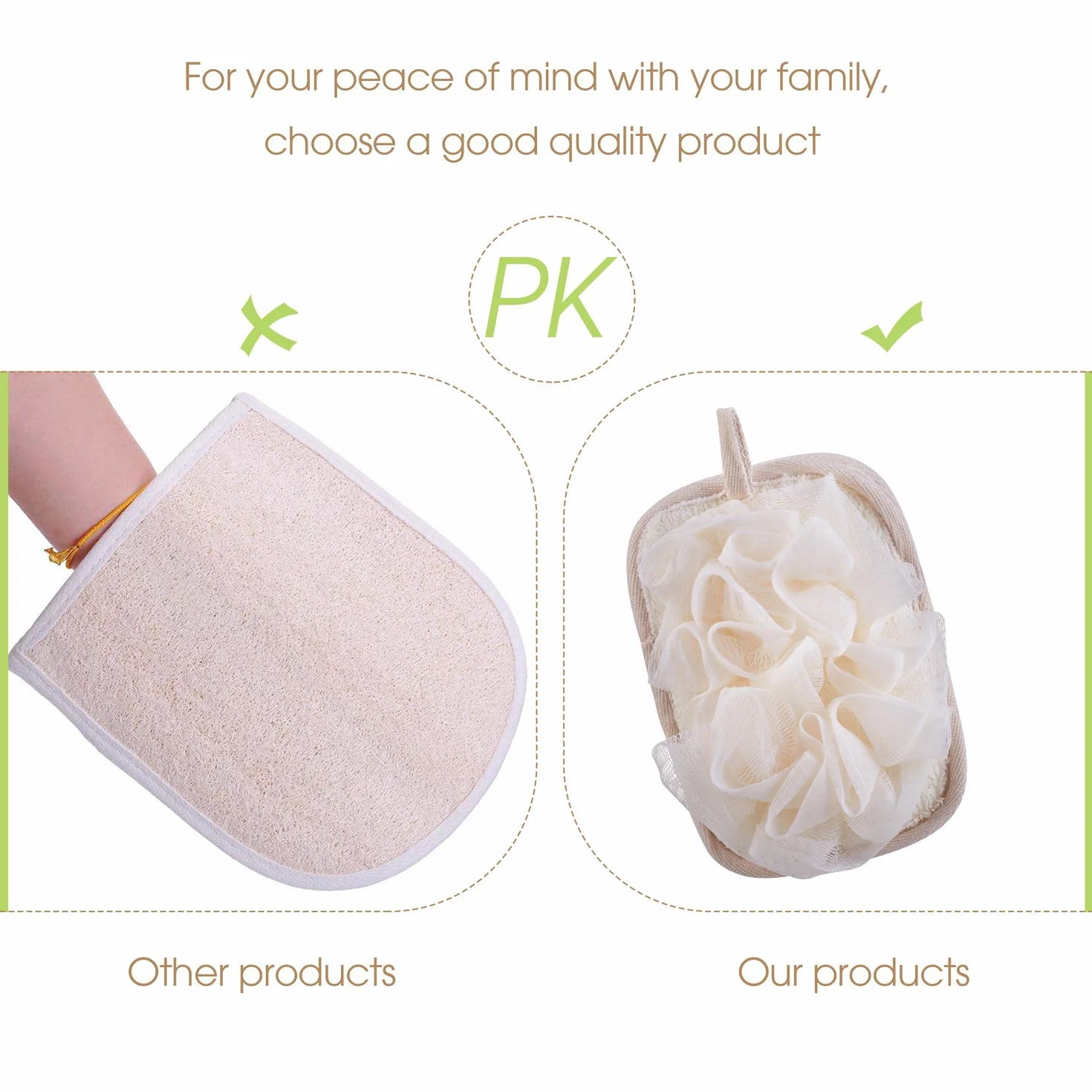 Éponge Luffa 2 en 1 Exfoliante & Gant pour Peeling, 1 Pièce Réutilisable pour Douche