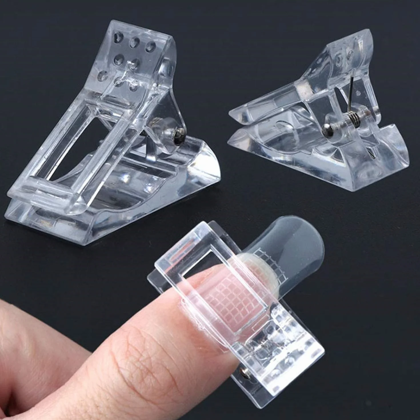 Pinces Ongles Transparentes en Gel, Clip à Ongles Cristal pour Extensions d'Ongles et Manucure (Blanc)