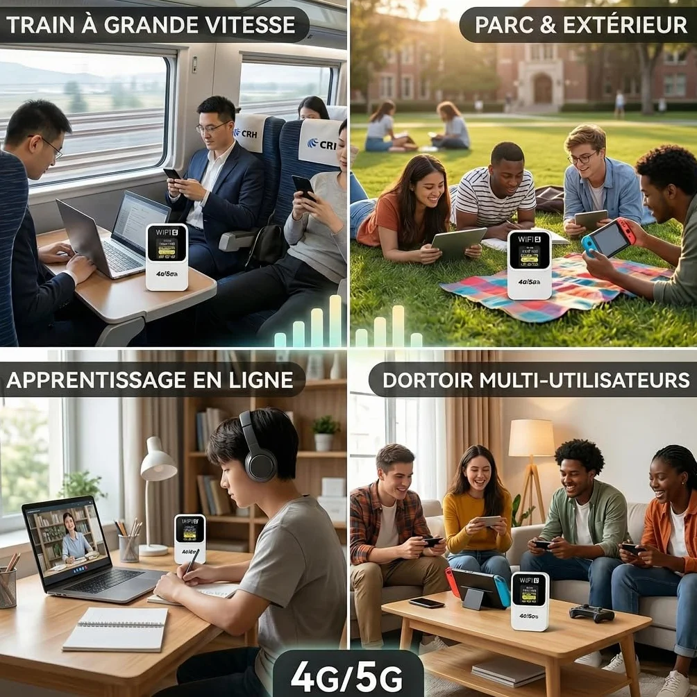 Routeur 5G Portable, SIM Libre, Écran LCD Date, 3000mAh, 32 Appareils | WPA3 sécurisé,Internet nomade 300Mbps WiFi 6,32 appareils,Écran LCD,14h autonomie,USB-C,camping-car,télétravail